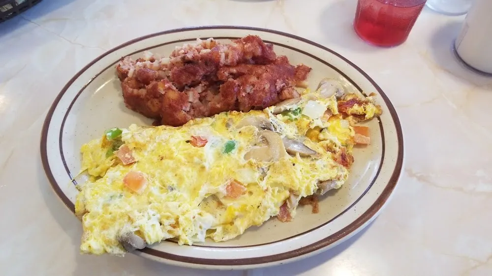 Vegetarian Omelette and Corned Beef Hash